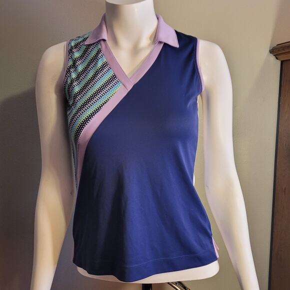 Slazenger Sleeveless Golf Polo Womens XS Graphic Color Block Preppy Sporty - Picture 1 of 9